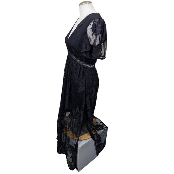 Y2K Symphony Maxi Dress M Black Mesh Floral Lace Whimsigoth Unconventional Lace - Picture 6 of 9